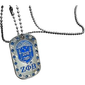Zeta Phi Beta Double-Sided Dog Tag with Stones and Chain
