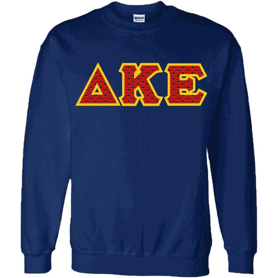 imageDelta Kappa Epsilon DKE Fraternity Crest Twill Letter Crewneck SweatshirtNavy Blue