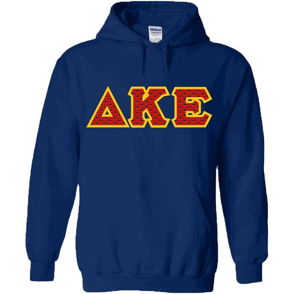 imageDelta Kappa Epsilon DKE Fraternity Crest Twill Letter Hooded SweatshirtNavy Blue