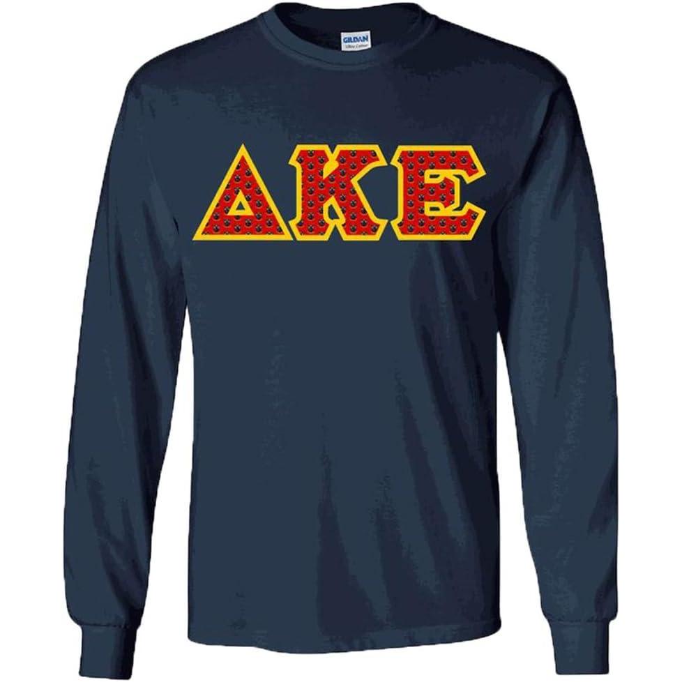 imageDelta Kappa Epsilon DKE Fraternity Crest Twill Letter Longsleeve TeeNavy Blue