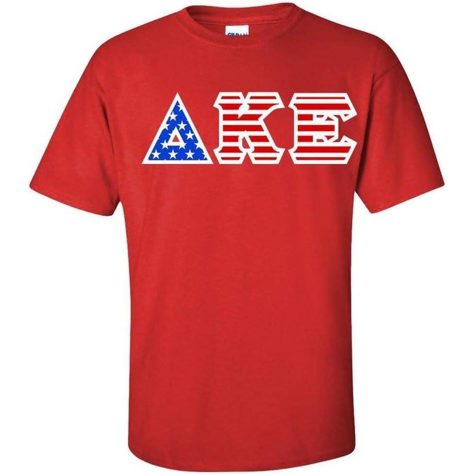 imageDelta Kappa Epsilon DKE Greek Letter American Flag TeeRed