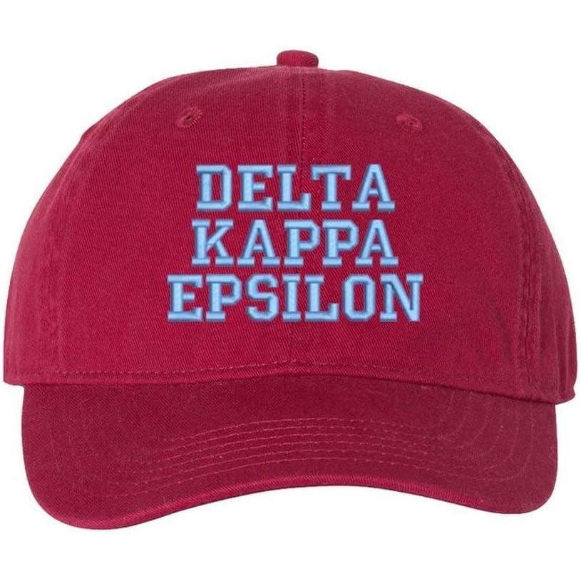 imageDelta Kappa Epsilon DKE Pigment Dyed Baseball CapBrick WLight Blue Thread Color