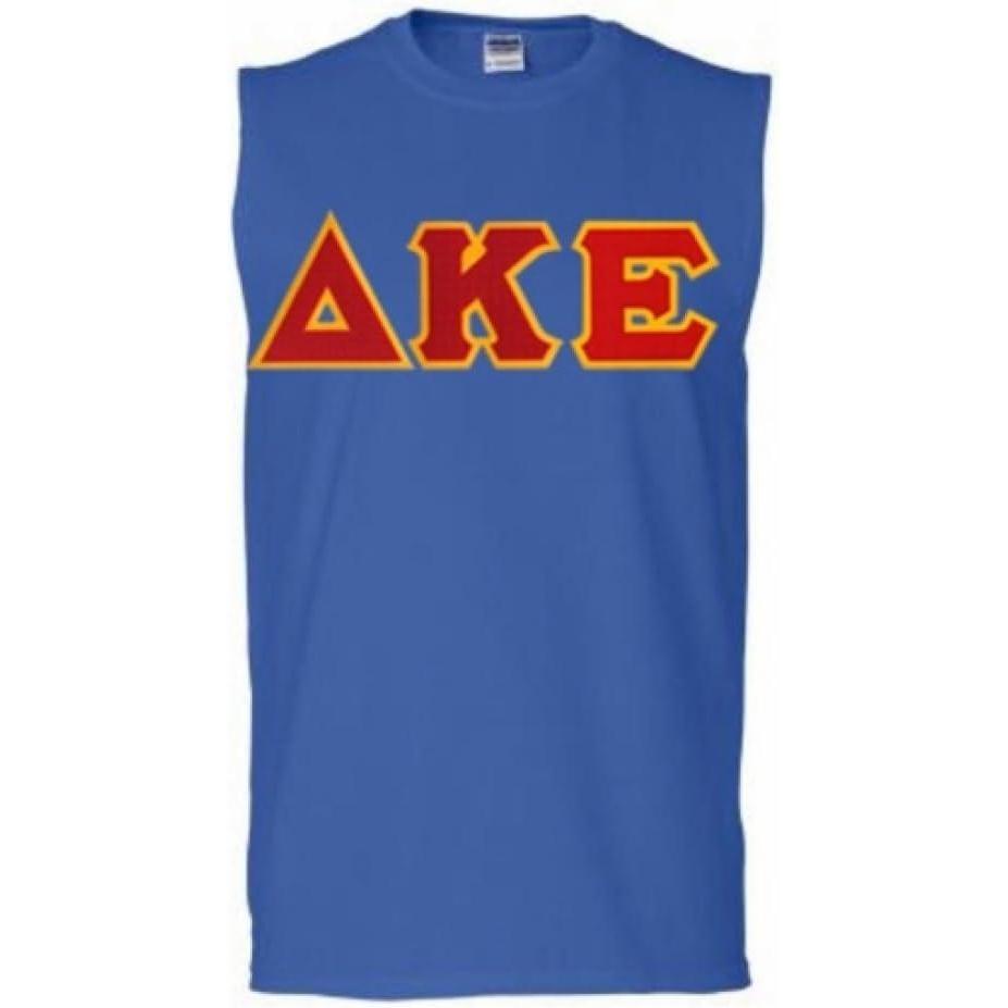 imageDelta Kappa Epsilon Lettered Sleeveless TeeRoyal Blue