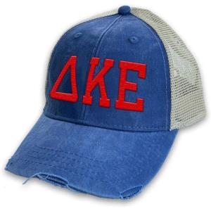 Delta Kappa Epsilon DKE Distressed Trucker Hat(Royal/ Tan)