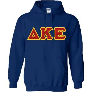 Delta Kappa Epsilon DKE Fraternity Crest Twill Letter Hooded Sweatshirt(Navy Blue)