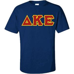 Delta Kappa Epsilon DKE Fraternity Crest Twill Letter Tee(Navy Blue)