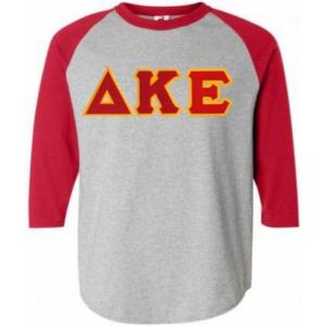 Delta Kappa Epsilon Lettered Raglan T-Shirt(Gray W/Red)