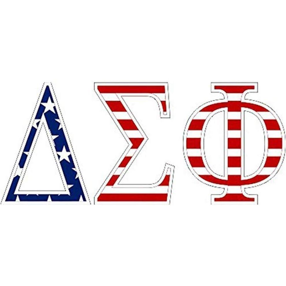 imageDelta Sigma Phi American Flag Greek Letter Sticker 25 Tall