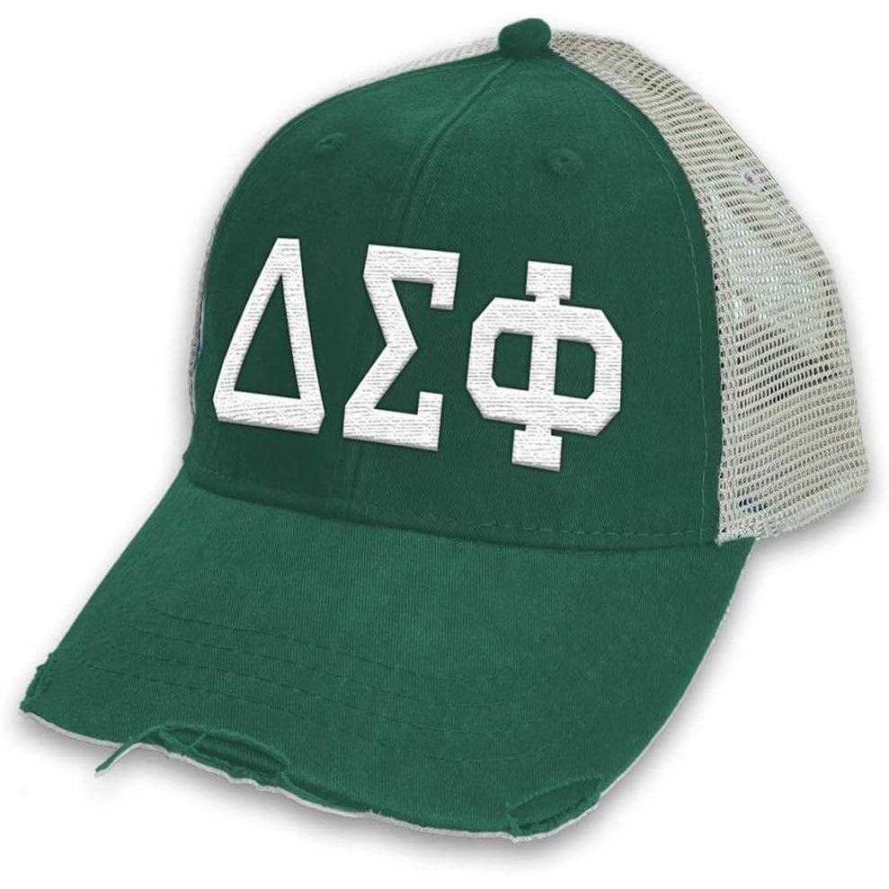 imageDelta Sigma Phi Distressed Trucker Hat ForestTan