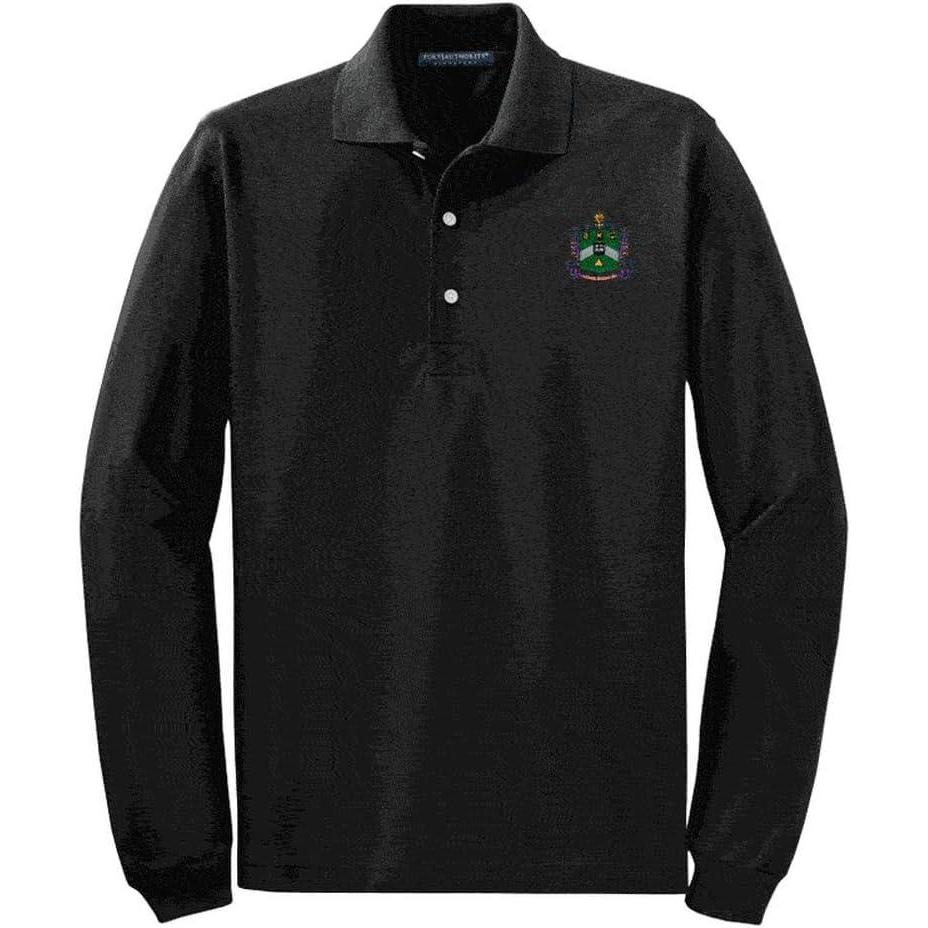 imageDelta Sigma Phi Emblem Long Sleeve PoloBlack
