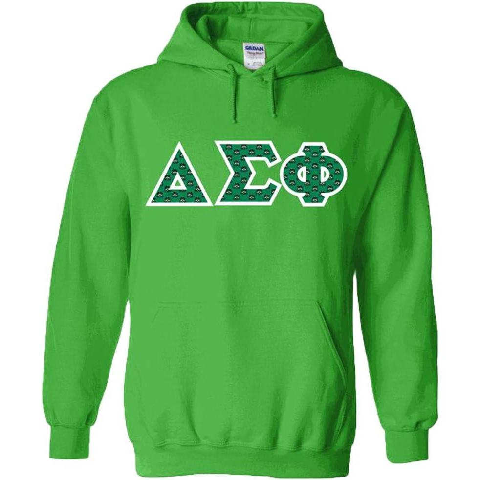 imageDelta Sigma Phi Fraternity Crest Twill Letter Hooded SweatshirtForest Green