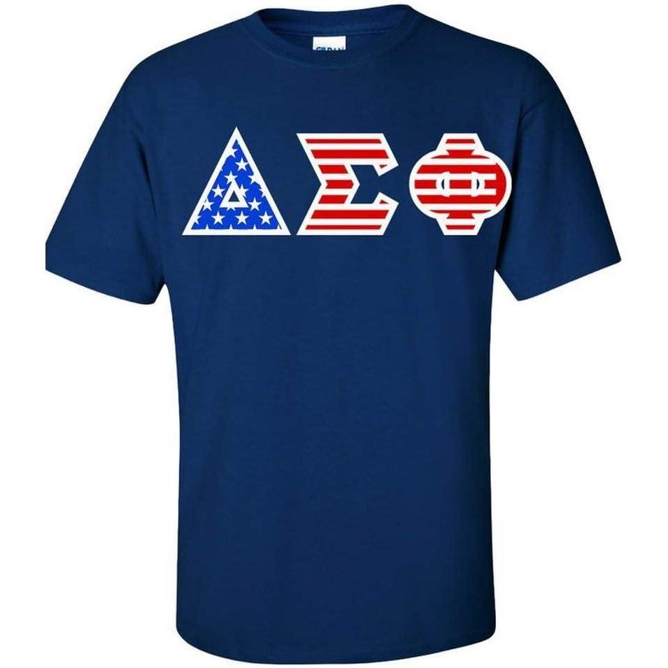imageDelta Sigma Phi Greek Letter American Flag TeeRoyal Blue