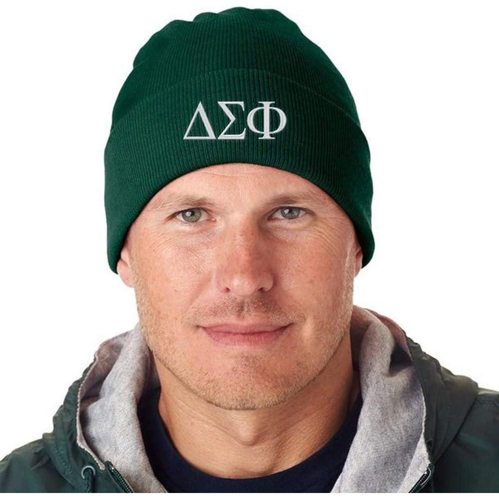 imageDelta Sigma Phi Greek Letter Knit CapDark Green WWhite Thread Color