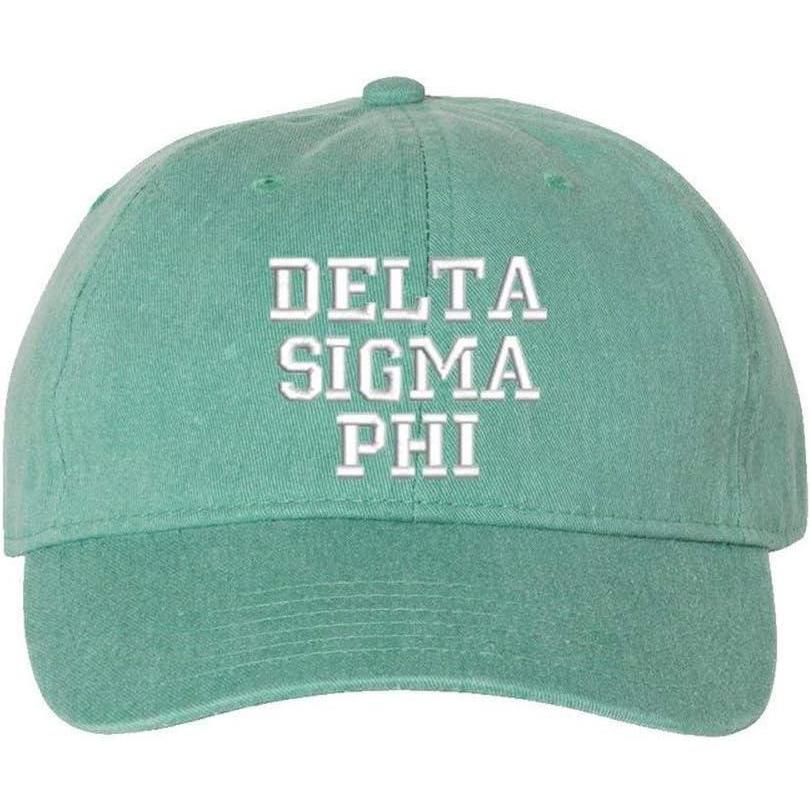 imageDelta Sigma Phi Pigment Dyed Baseball CapSea Foam WWhite Thread Color
