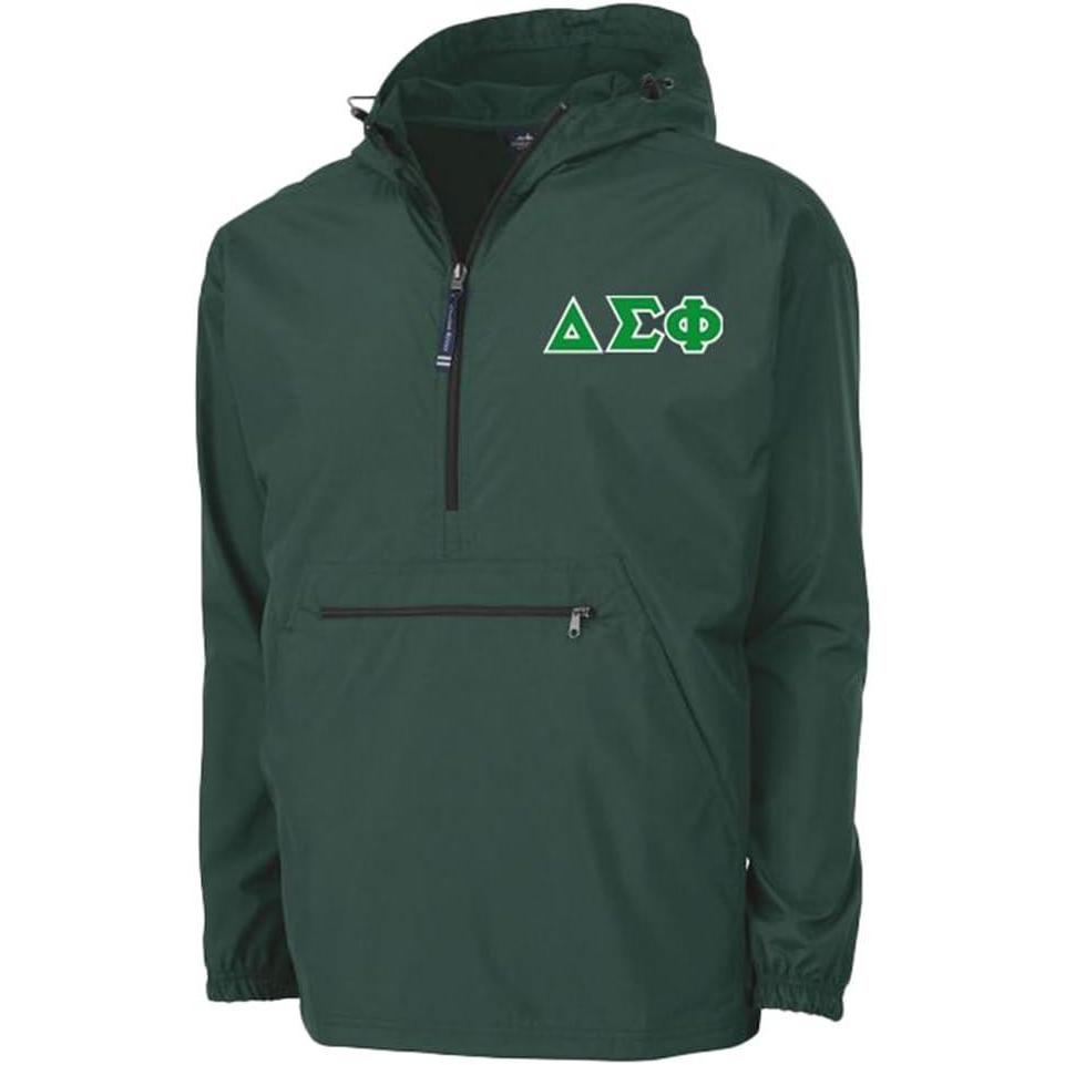 imageDelta Sigma Phi Tackle Twill Lettered Pack N Go PulloverForest Green