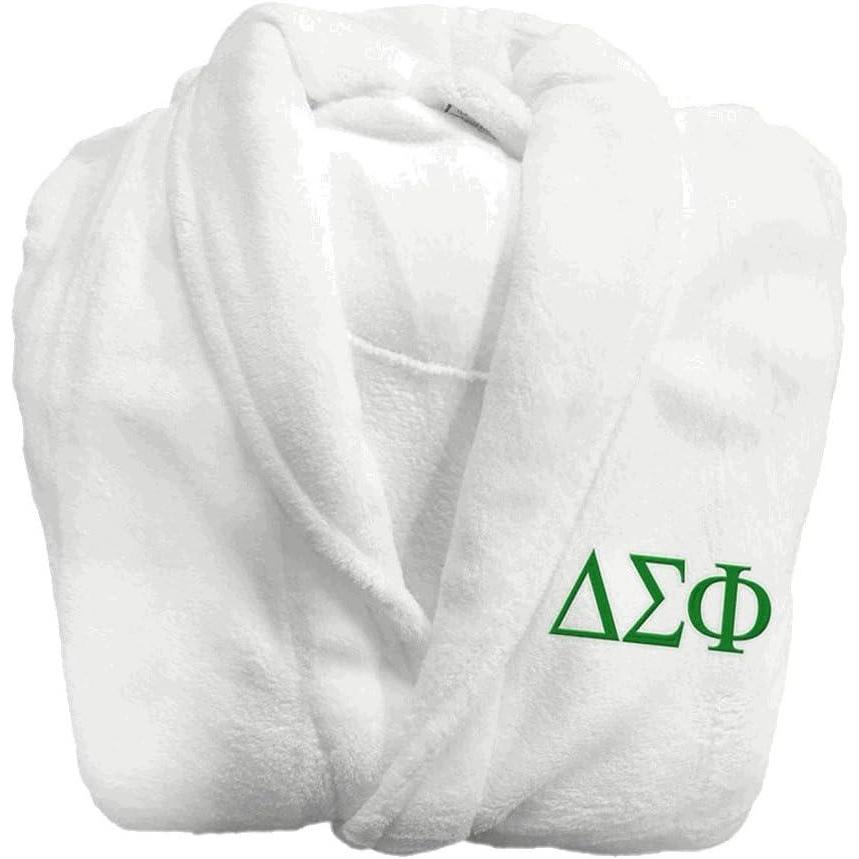 imageGreekgear Delta Sigma Phi Fraternity Lettered Bathrobe WhiteWhite