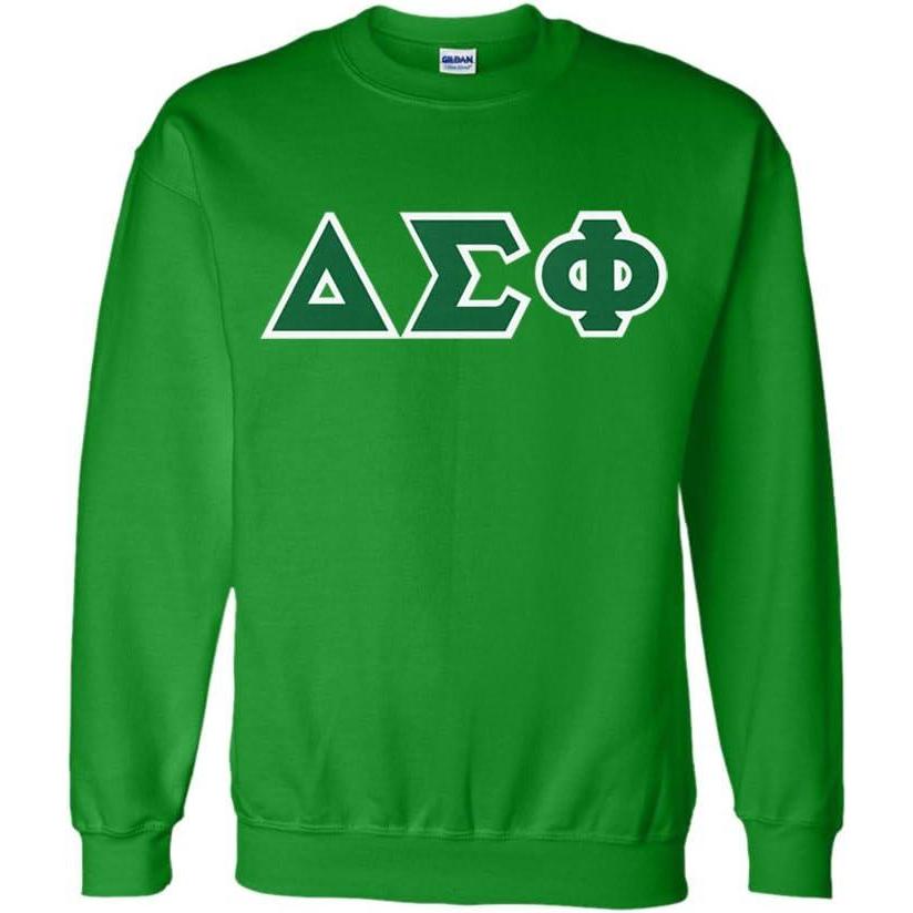 imageGreekgear Delta Sigma Phi Lettered CrewneckIrish Green
