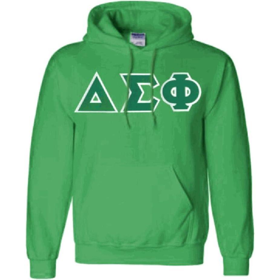 imageGreekgear Delta Sigma Phi Lettered Hooded SweatshirtIrish Green