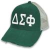 Delta Sigma Phi Distressed Trucker Hat Forest/Tan