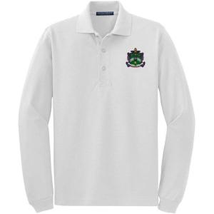 Delta Sigma Phi Emblem Long Sleeve Polo(White)