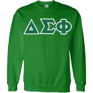 Delta Sigma Phi Fraternity Crest Twill Letter Crewneck Sweatshirt(Forest Green)