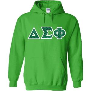 Delta Sigma Phi Fraternity Crest Twill Letter Hooded Sweatshirt(Forest Green)