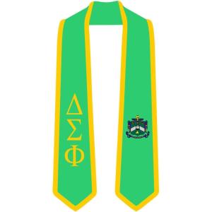 Delta Sigma Phi Greek 2 Tone Lettered Graduation Sash Stole(Kelly Green W/Athletic Gold Trim)