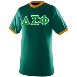 Delta Sigma Phi Lettered Ringer Shirt(Dark Green/Gold)