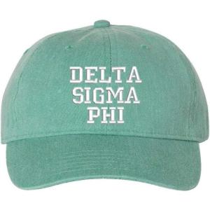 Delta Sigma Phi Pigment Dyed Baseball Cap(Sea Foam W/White Thread Color)