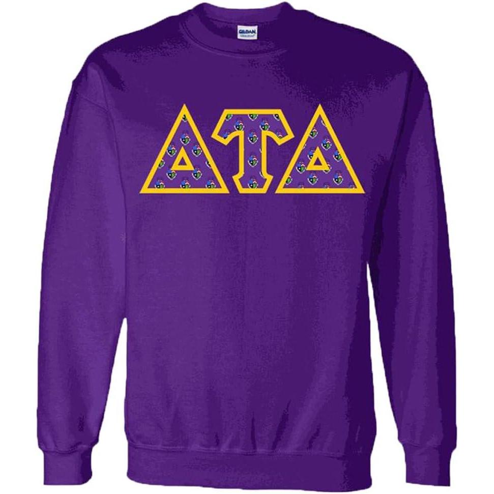 imageDelta Tau Delta DTD Fraternity Crest Twill Letter Crewneck SweatshirtPurple