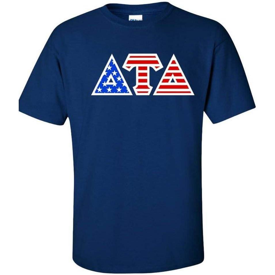 imageDelta Tau Delta DTD Greek Letter American Flag TeeRoyal Blue