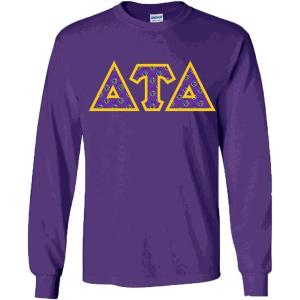 Delta Tau Delta DTD Fraternity Crest Twill Letter Longsleeve Tee(Purple)