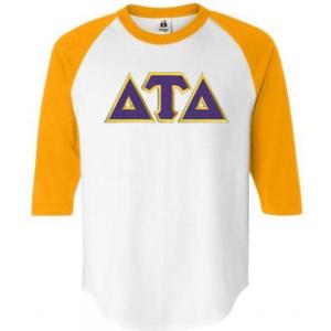 Delta Tau Delta Lettered Raglan T-Shirt(White W/Gold)