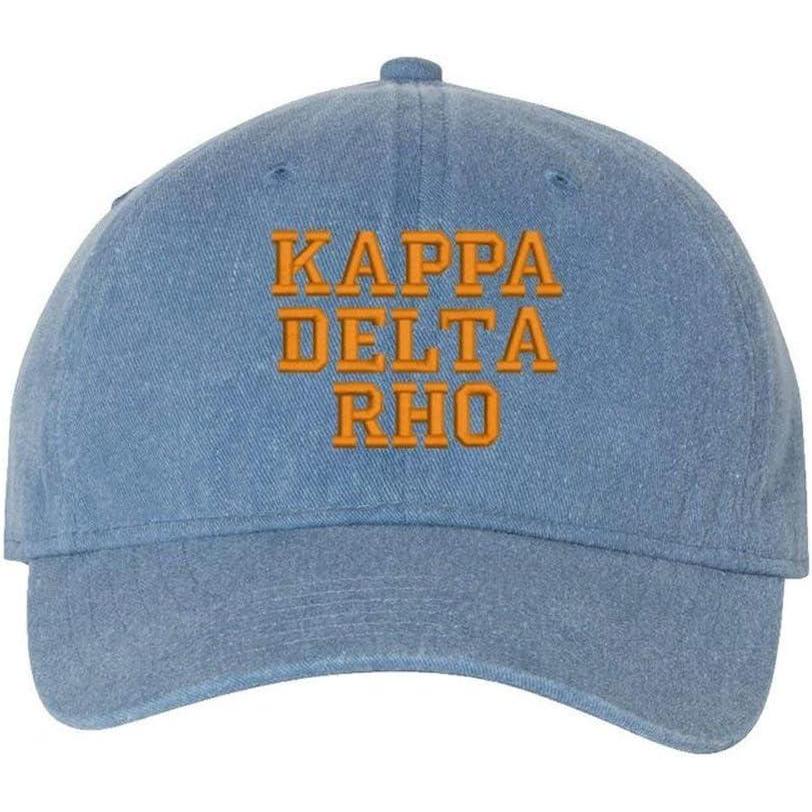 imageKappa Delta Rho Pigment Dyed Baseball CapBlue Jean WLight Gold Thread Color