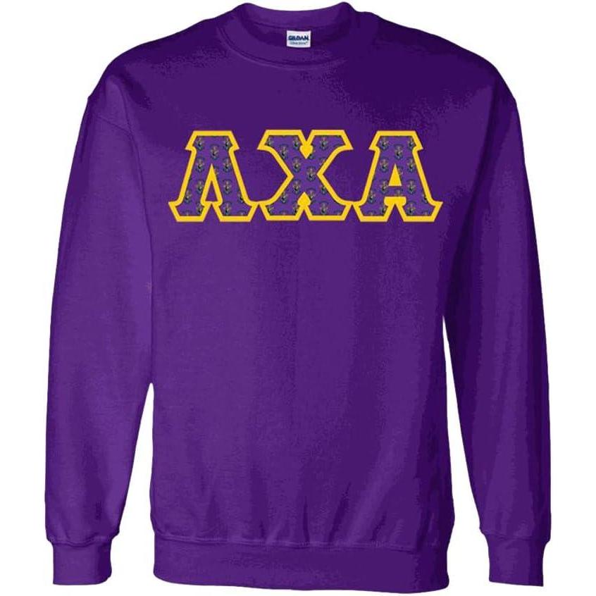 imageGreekgear Lambda Chi Alpha Fraternity Crest Twill Letter Crewneck SweatshirtPurple