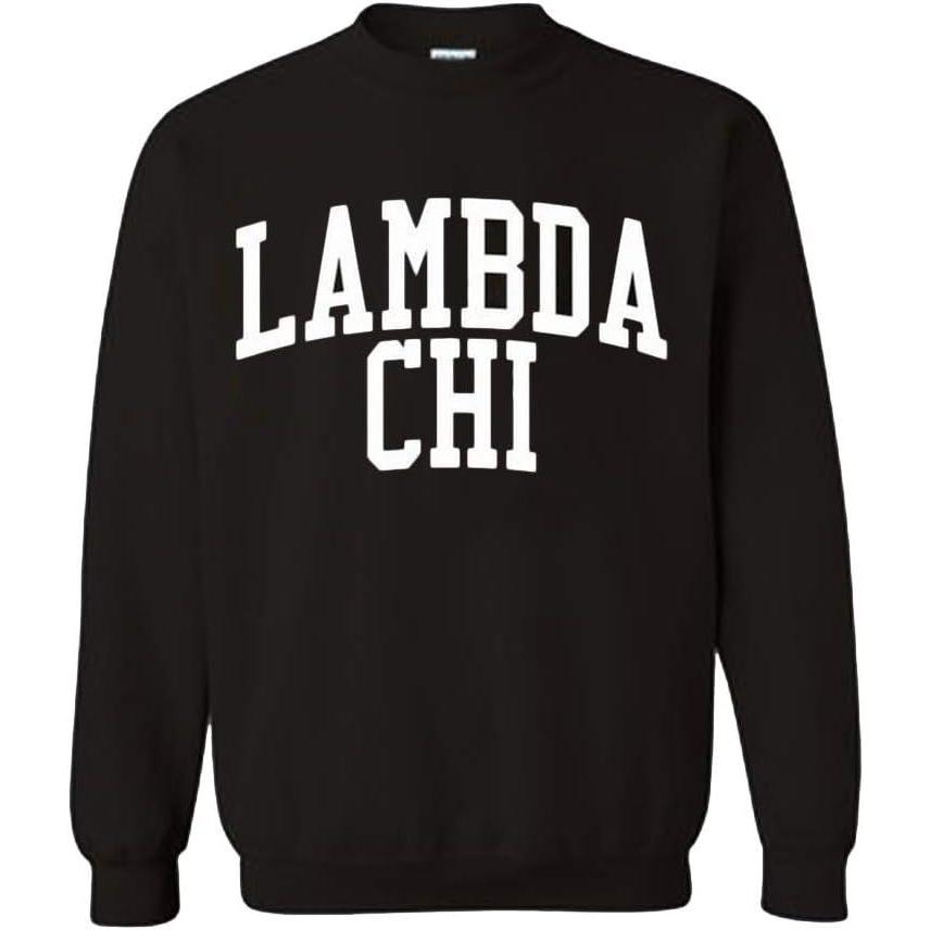 imageGreekgear Mens Lambda Chi Alpha BIG TEXT Crewneck Sweatshirt BlackBlack