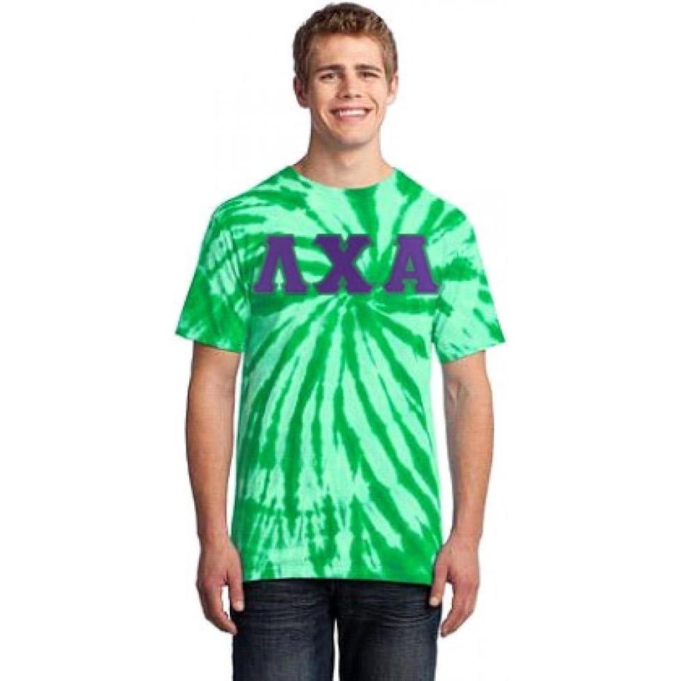 imageLambda Chi Alpha Essential TieDye Lettered TeeKelly Green
