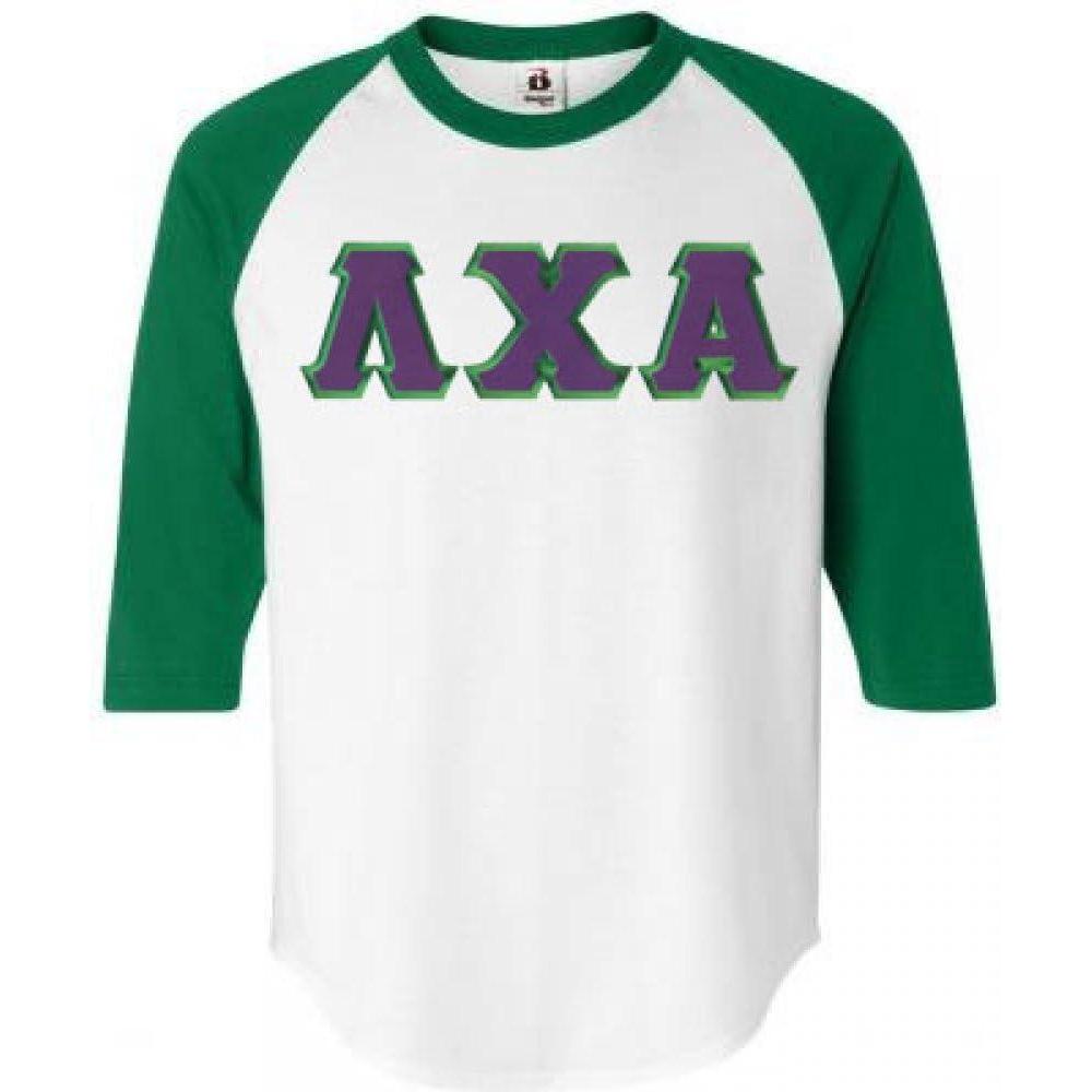 imageLambda Chi Alpha Lettered Raglan TShirtWhite WKelly Green