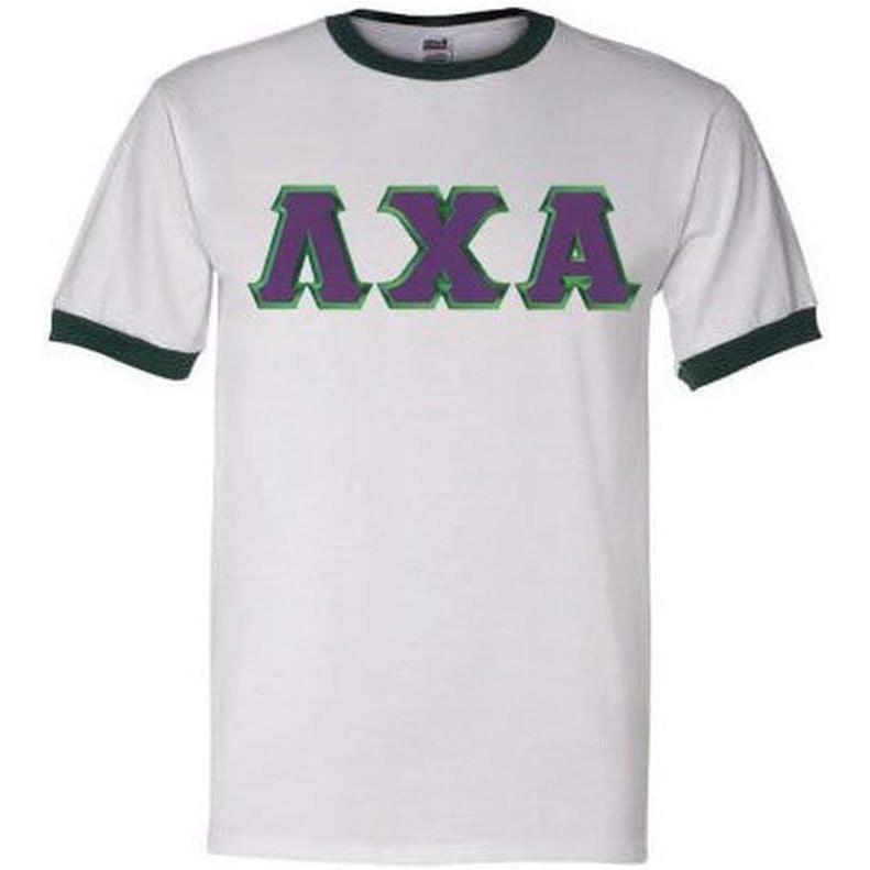 imageLambda Chi Alpha Lettered Ringer ShirtWhiteDark Green