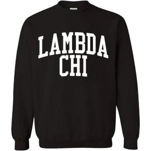 Greekgear Men’s Lambda Chi Alpha BIG TEXT Crewneck Sweatshirt Black(Black)
