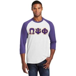 Omega Psi Phi Lettered Raglan Shirt(White W/Navy Blue)