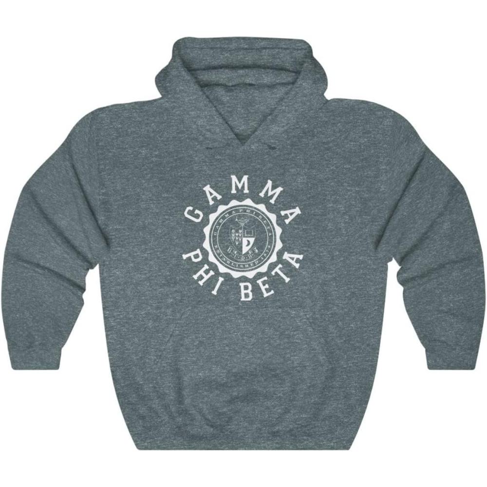imageGreekgear Gamma Phi Beta Unisex College Seal HoodieDark Heather