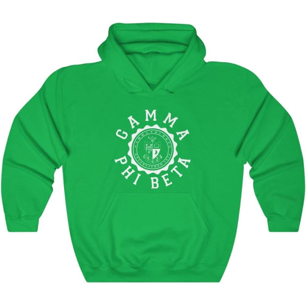 imageGreekgear Gamma Phi Beta Unisex College Seal HoodieIrish Green