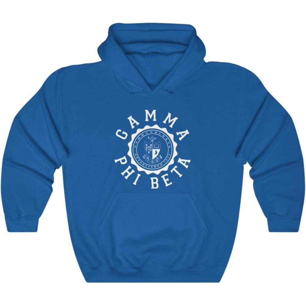 imageGreekgear Gamma Phi Beta Unisex College Seal HoodieRoyal