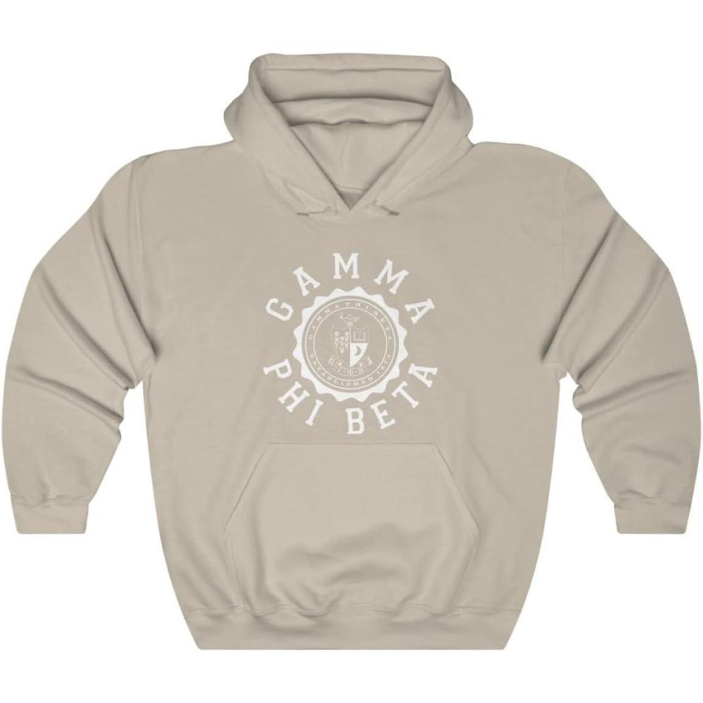 imageGreekgear Gamma Phi Beta Unisex College Seal HoodieSand