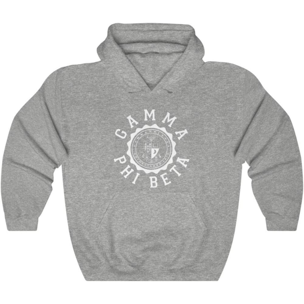 imageGreekgear Gamma Phi Beta Unisex College Seal HoodieSport Grey