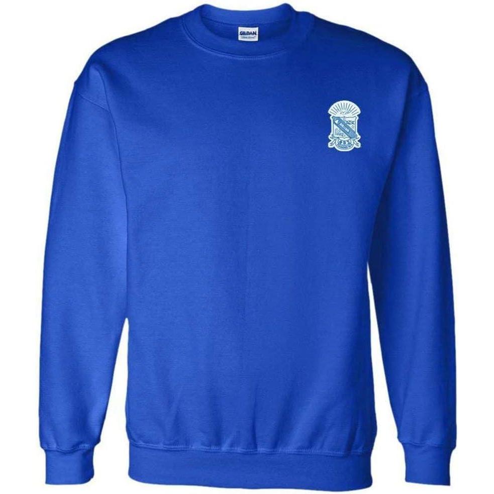 imageGreekgear Phi Beta Sigma World Famous Crest  Shield PATCH Crewneck SweatshirtRoyal Blue