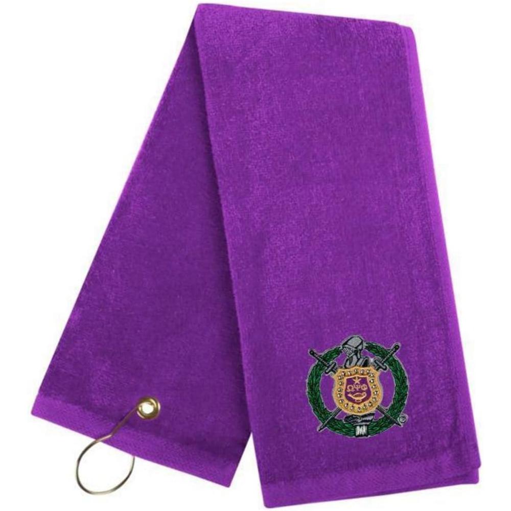 imageOmega Psi Phi Crest Shield Golf Towel Purple