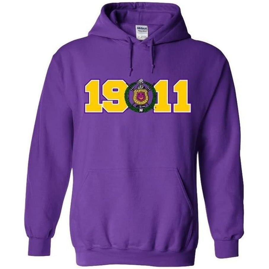 imageOmega Psi Phi Year Crest Hooded SweatshirtPurple
