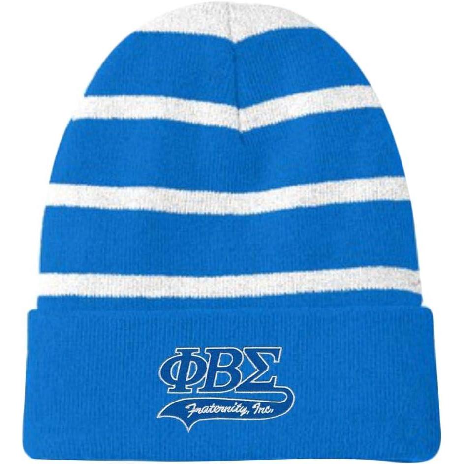 imagePhi Beta Sigma Striped Beanie with Solid BandBlueWhite